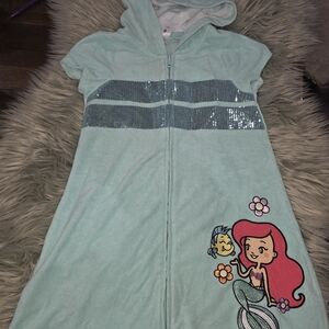 Disney Ariel Hooded Girl Dress Cover-up With Zip-Up with Sequins Size 9/10